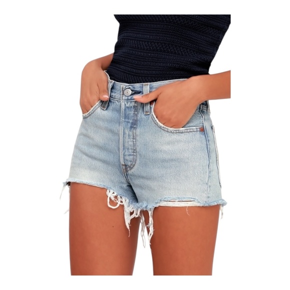 Levis premium vintage style 501 high waisted cutoff Jean shorts. Sz 32 - Picture 4 of 16